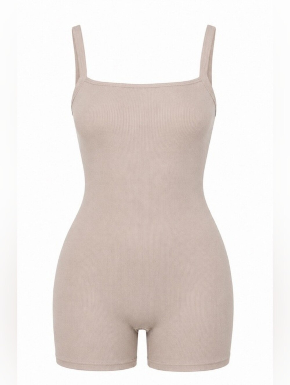 NWT SKIMS Cotton Rib Square-Neck Low Back Onesie Romper in Stone - Size M